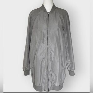 Moss Copenhagen Astro Longline Bomber Jacket Gray Satin Finish Size M